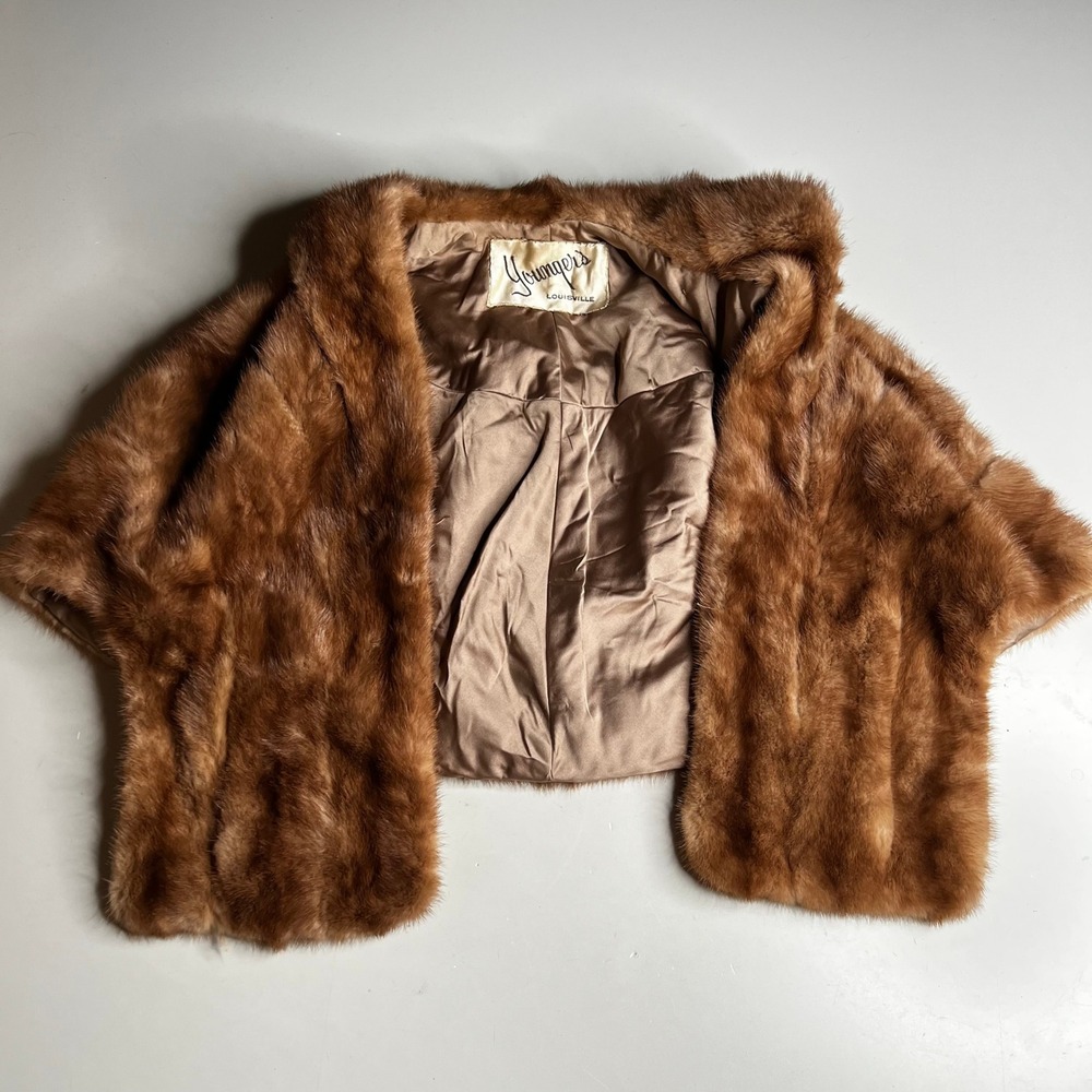 Vintage 1950s Youngers Louisville Brown Mink Fur Stole Wrap Shawl Capelet